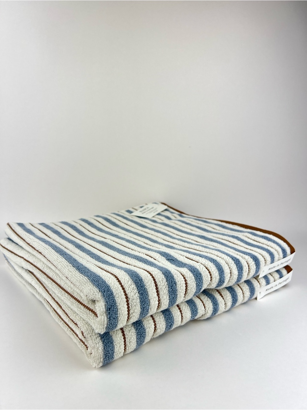Bianca Bath Towel Set Blue Cream Brown Striped Soft Cotton Portugal 2 Pc NEW